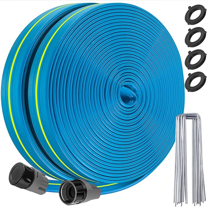 Sprinkler Hose 15FT, Heavy Duty Watering Hoses, Efficient Irrigation Tubing for Garden Lawn Sprinklers System with 20 Pack Staples