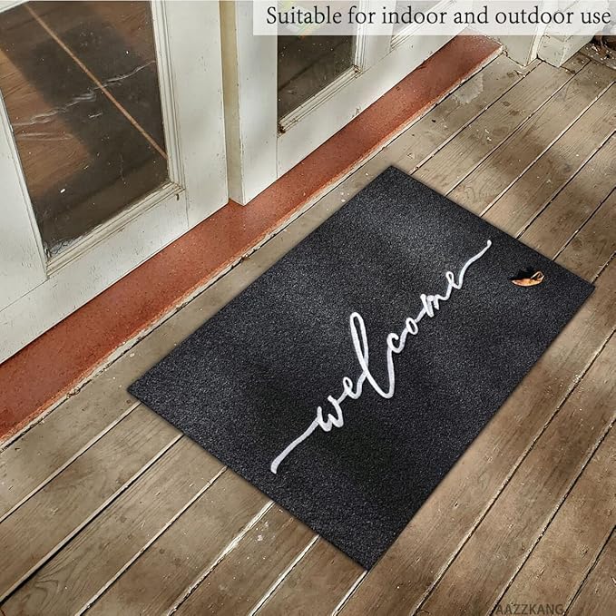 AAZZKANG Welcome Mats for Front Door Large 24"x36" with Non Slip Rubber Backing Quickly Trap Dirt Easy to Clean Entry Mat for Indoor High Traffic Areas Outdoor Doormat Black