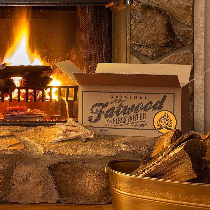 Fatwood Fire Starter Sticks 25-lb Box 2-Pack - Indoor or Outdoor 100% All Natural Pine Fire Starters for Campfires, Fireplace, Firepit, Wood Stove, or BBQ Grill - Kindling Wood Firewood by Pure Garden