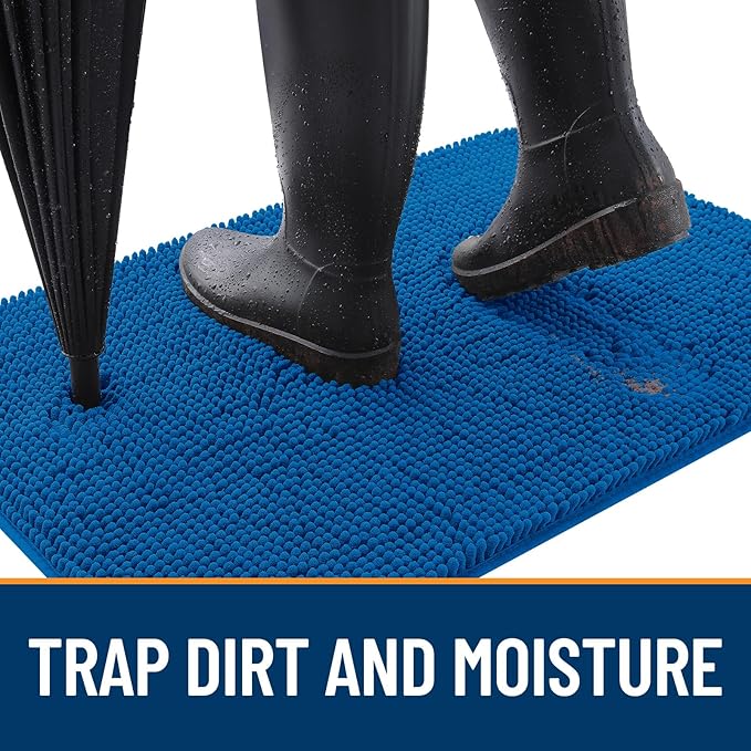 OLANLY Dog Door Mat for Muddy Paws 59x32, Absorbs Moisture and Dirt, Absorbent Non-Slip Washable Doormat, Quick Dry Chenille Mud Mat, Entry Indoor Entryway Carpet for Inside Floor, Deep Navy Blue