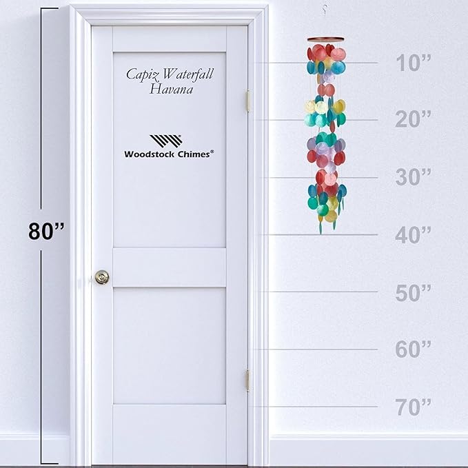 Woodstock Chimes Capiz Waterfall Wind Chime, 40" Rainbow Capiz Round Sea Shell, Handcrafted Ocean Theme Windchime for Outdoor, Patio or Garden Décor (CWH)