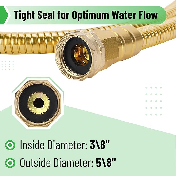 UNCO- Stainless Steel Metal Hose, 5 Feet - Gold, No Kink, Short Garden Hose