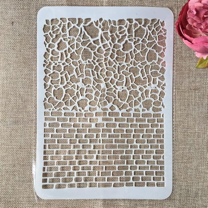 TIAMECH 6 Pcs A4 Reusable Graffiti Stencils for Painting - Mosaic Web Brick Texture Layering Templates, DIY Wall Art, Wood Furniture, Scrapbook & Crafts (8.3x11.7inch)