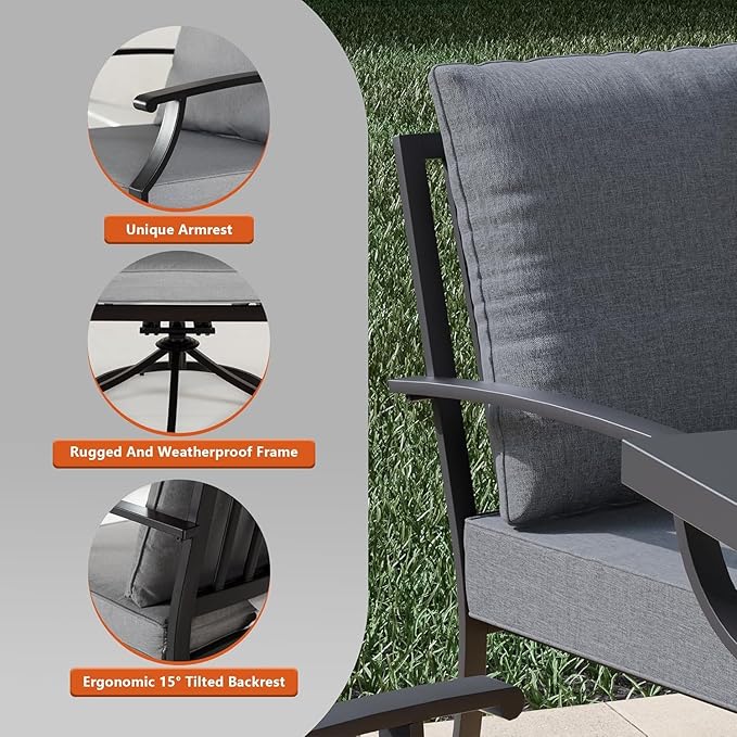 Kullavik 14 PCS Outdoor Dining Table Set for 12,Fence Pattern Back Chairs & Swivel Chairs,Iron Longboard X-Leg Table w/Parasol Hole,Patio Furniture Set for Backyard,Garden,Poolside-Grey