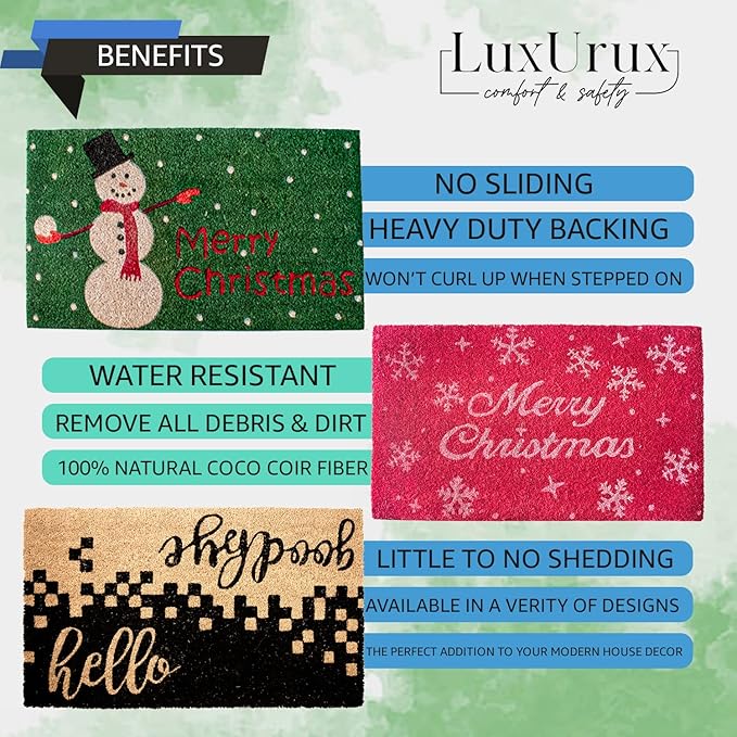 LuxUrux Welcome Mats Outdoor Coco Coir Doormat, with Heavy-Duty PVC Backing - Natural - Perfect Color/Sizing for Outdoor/Indoor uses. (17 x 36)