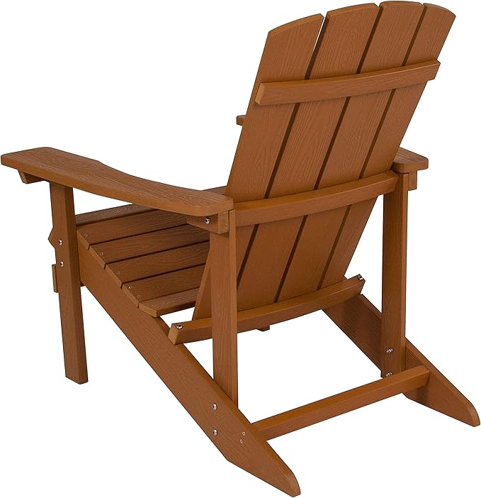 Flash Furniture Charlestown Commercial Grade Indoor/Outdoor Adirondack Chair, Weather Resistant Durable Poly Resin Deck and Patio Seating, Teak