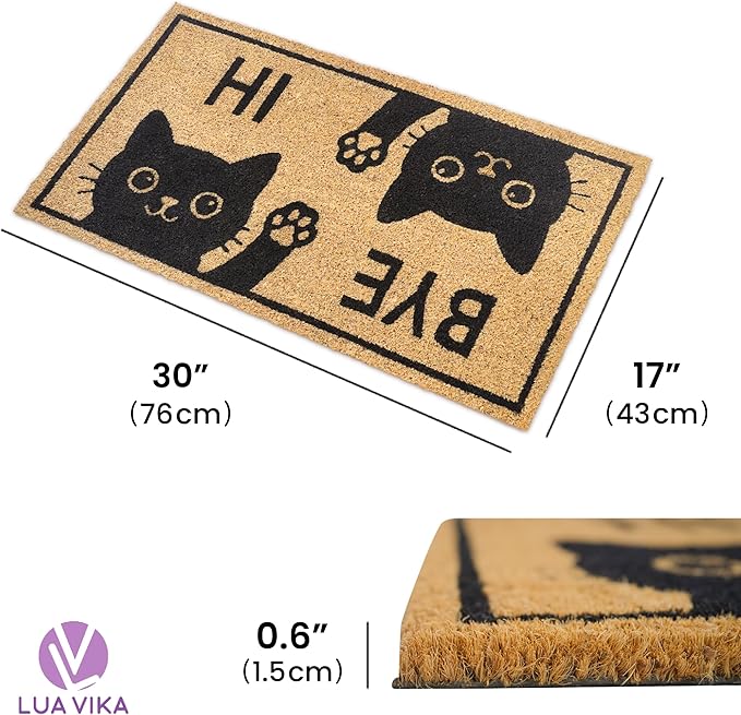 Coir Doormat Outdoor Entrance - Hi Bye Cat - 17"x30" - Funny Door mats Outside - Welcome mat Funny - Indoor/Outdoor Doormat