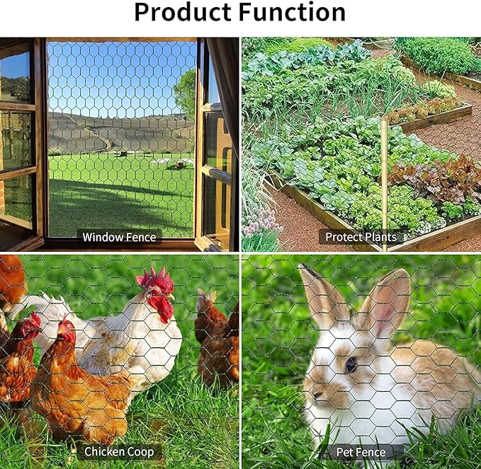 Chicken Wire 15.7 in x 237 in Poultry Wire Netting Hexagonal Galvanized Mesh Garden Fence Barrier for Pet Rabbit Chicken Fencing(PVC-Coated)