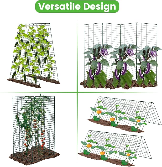 Foldable Cucumber Trellis 2 Pack, 48" L x 34" W A-Frame Trellis, Climbing Plants Support Raised Bed Trellis with Twist Ties & Plant Bags for Outdoor Yards Gardens