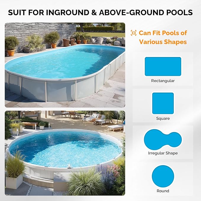 VINGLI 16 FT Pool Cover Reel for Aboveground Swimming Pools, Waterproof Aluminum Pool Solar Cover Reel with Adjustable Width & Height & Extra 4 Sandbags (2025 Version)
