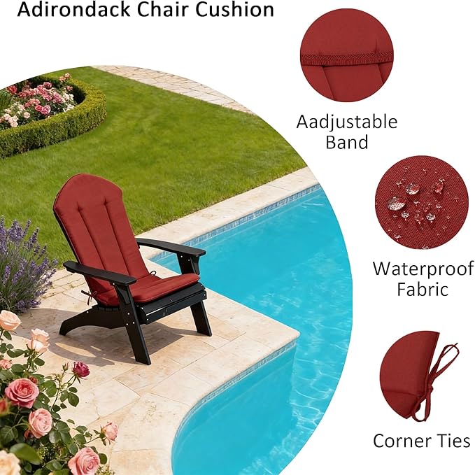 50"x20" Adirondack Chair Cushions Set of 2, Outdoor Rocking Chair Cushions Water-Resistant UV Resistant Weather Resistant High Back Patio Replacement Cushions,Folding Patio Chair Pad