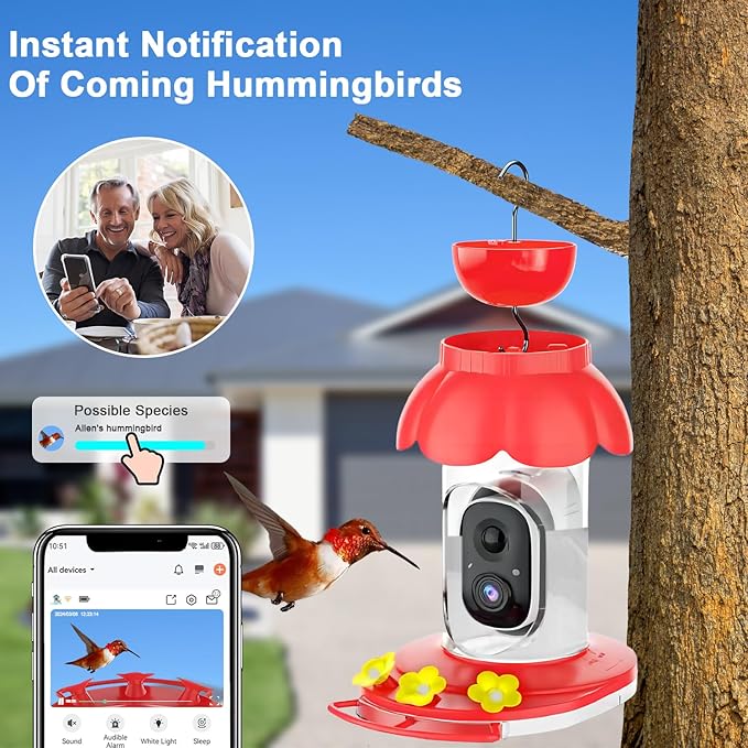 Hummingbird Feeder with Camera,Wireless Smart Bird Feeders for Outdoors Video Watching AI Camera with Auto Capture Videos & Motion Detection Ideal Gift for Bird Lovers