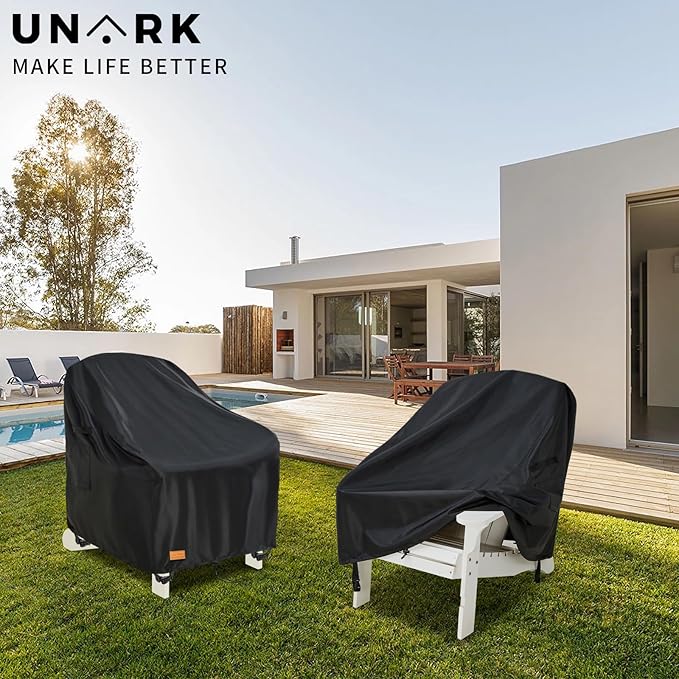 Outdoor Adirondack Chair Cover 2 Pack,Heavy Duty Patio Covers Waterproof, Outdoor Furniture Covers Waterproof, Swivel Patio Chair Cover(30W X 34D X 36H Inches) Black