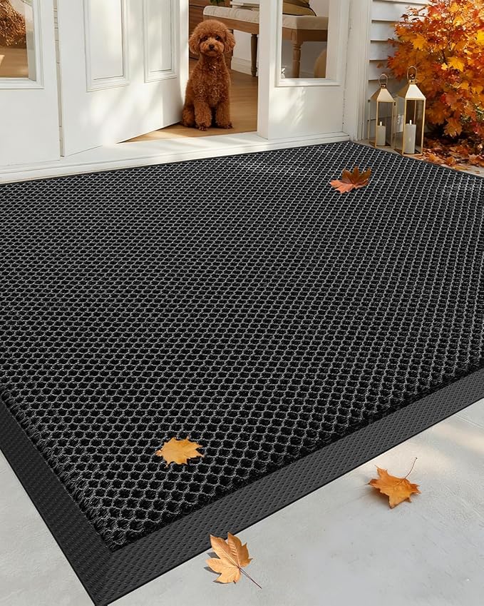 Color&Geometry High Stretch Elastic Silk Doormat, Large Front Door Mat Outside Entrance, Outdoor Door Mat for Patio,Quick-Dry & Heavy-Duty, Non-Slip Rubber Large Doormat, 36"x60" Black Grey