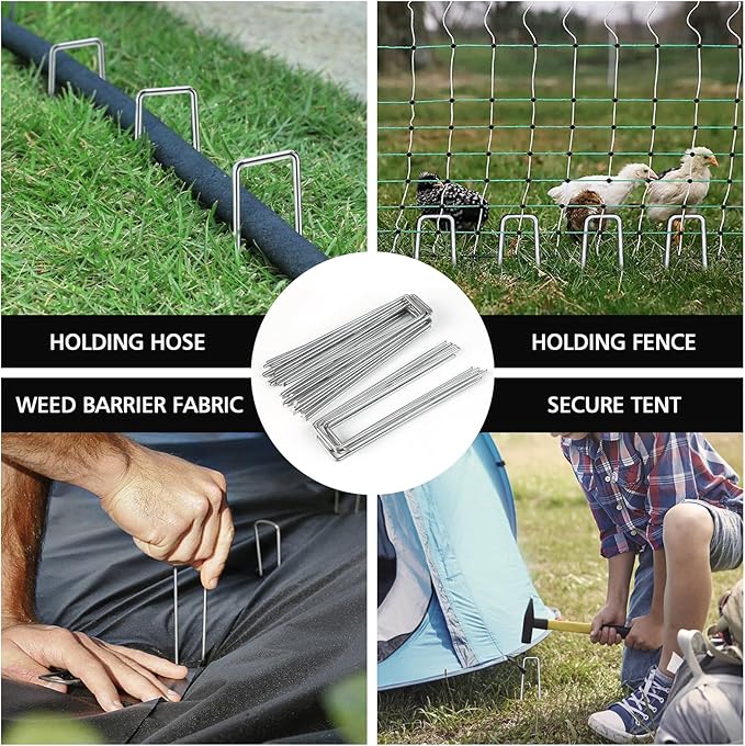 HOOPLE 6-Inch Heavy-Duty Galvanized U-Shaped Garden Stakes – Rust-Resistant Landscape Staples for Weed Barrier & Ground Cover (25)