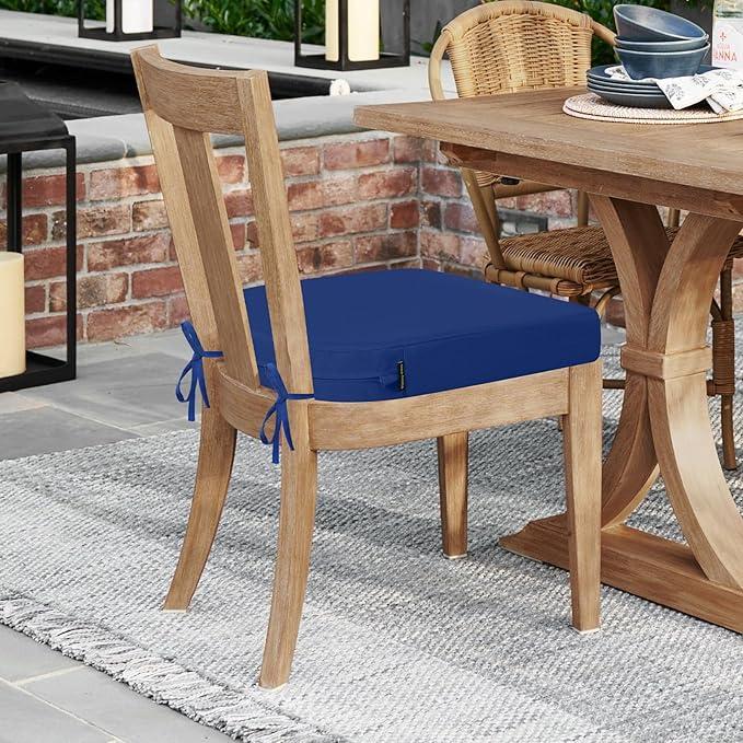 idee-home Outdoor Chair Cushions Set of 4, Thick 17" x 17" x 3" Patio Chair Cushions for Outdoor Furniture Waterproof with Ties, Seat Cushion, Patio Chair Pads Dining Chair Dark Cerulean