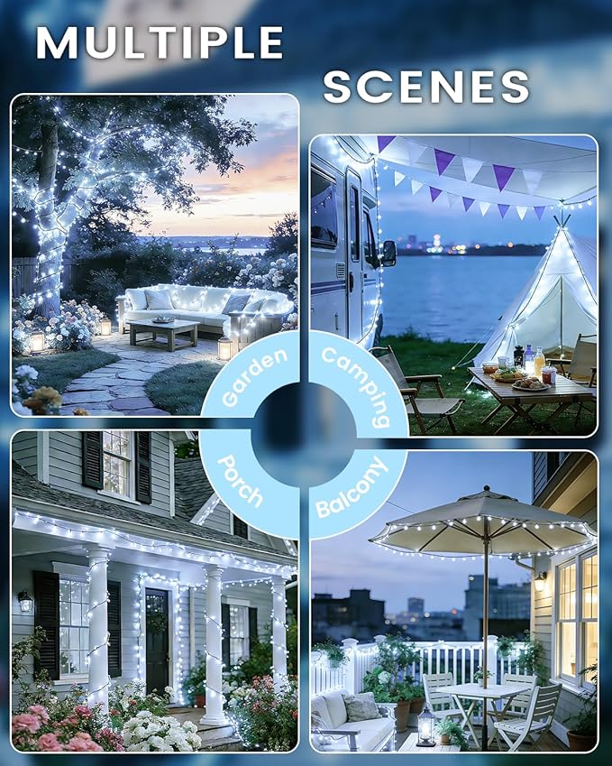 OZS 2PK 240LED Solar Sring Lights Outdoor Waterproof, Solar Christmas Lights for Outside, Green Wire Tree Electric Holiday Light with 8 Lighting Modes for Christmas Decorations(Cool White)