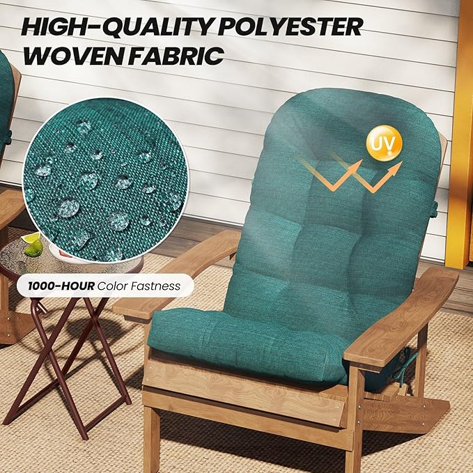 Crestlive 50x20x4 Inch Adirondack Chair Cushion Outdoor Rocking Chair Cushions Water & Fade Resistant High Back Patio Chair Cushions Thick, Malachite