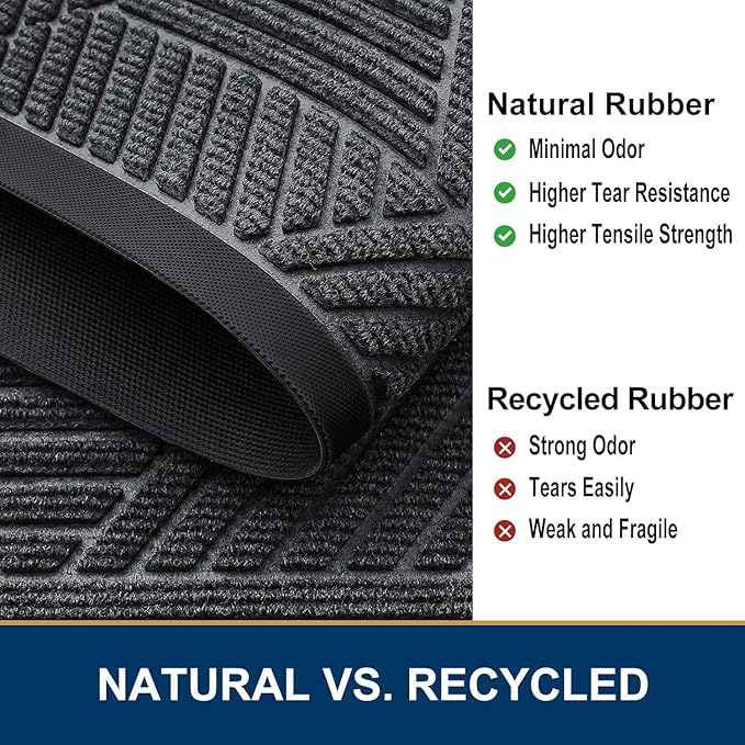 Smiry Front Door Mat Outside Entrance, Heavy Duty Sturdy Natural Rubber Doormat, Trap Dirt and Moisture, Easy Clean Low Profile Welcome Floor Mats for Indoor Outdoor Entry, 59x34 Inch, Grey