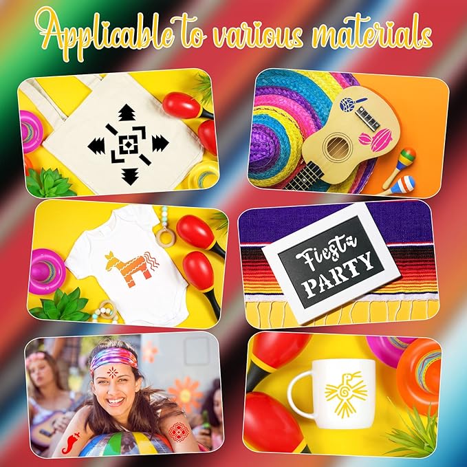 Fainne 100 Pcs 2 Inch Stencils Small Stencils for Painting on Wood Reusable Painting Templates Crafts for DIY Scrapbook, Wood, Wall, Fabric, Rock, Chalkboard, Sign(Mexican Festival)