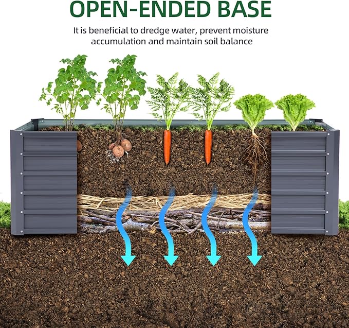 Ohuhu Metal Raised Garden Bed Outdoor 6x3x1.9 FT Reinforced Galvanized Rustproof Colored Steel Planter Boxes for Vegetables, Heavy Duty Raised Beds for Growing Flowers Herbs Succulents