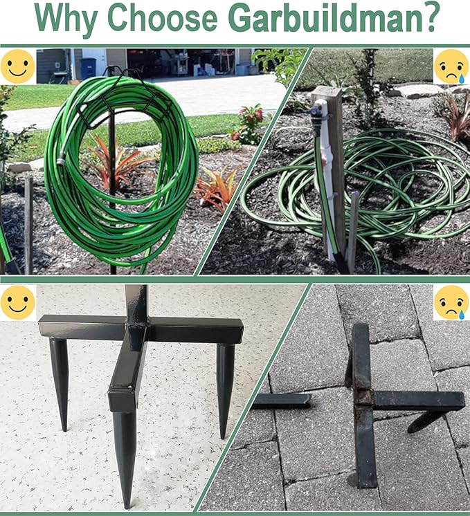 Garbuildman Garden Hose Holder Stand- Outdoor Water Pipe Metal Reel Rack, Shiny Black