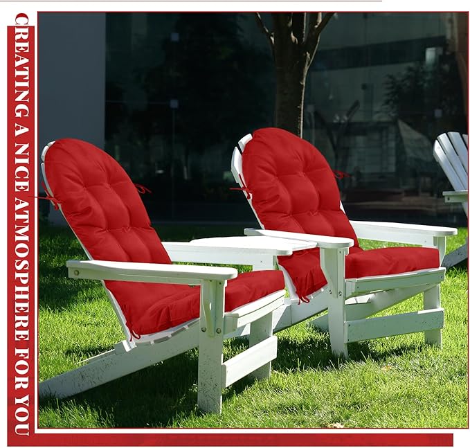 Geelin 4 Pcs Adirondack Chair Cushion High Back Patio Chair Cushion 44 x 19 x 4 Inch Tufted Weather Resistant Fade Resistant Seat Rocking Chair Cushion for Patio Rocking Chair Cushion Seat (Red)