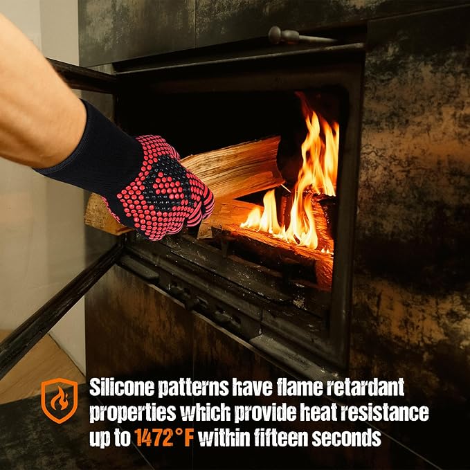 Onlyfire BBQ Gloves 1472°F Heat Resistant Grill Gloves Fireproof Oven Gloves for Cooking, Grilling, Barbecue, Smoker, Baking, Frying, Red