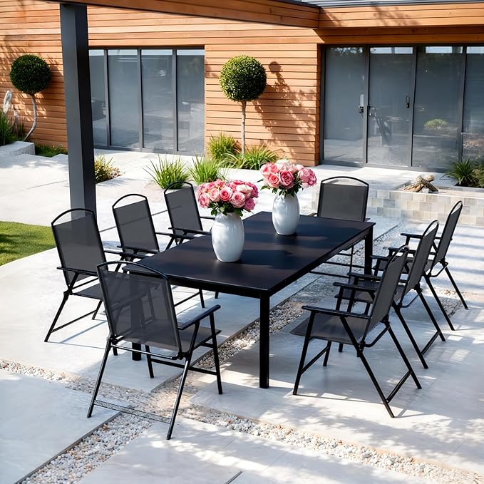 Outdoor Folding Patio Dining Chairs Set of 2 With Armrest Heavy-Duty Lightweight Protable Foldable Patio Sling Chair for Garden Lawn Poolside Backyard Deck Bistro Balcony Sillas Furnitures(2, black)