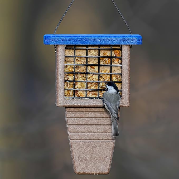 Kingsyard Recycled Plastic Suet Feeder, Tail Prop Suet Feeder for Outside Hanging, Sturdy & Durable, Great for Woodpecker & Clinging Birds, Green