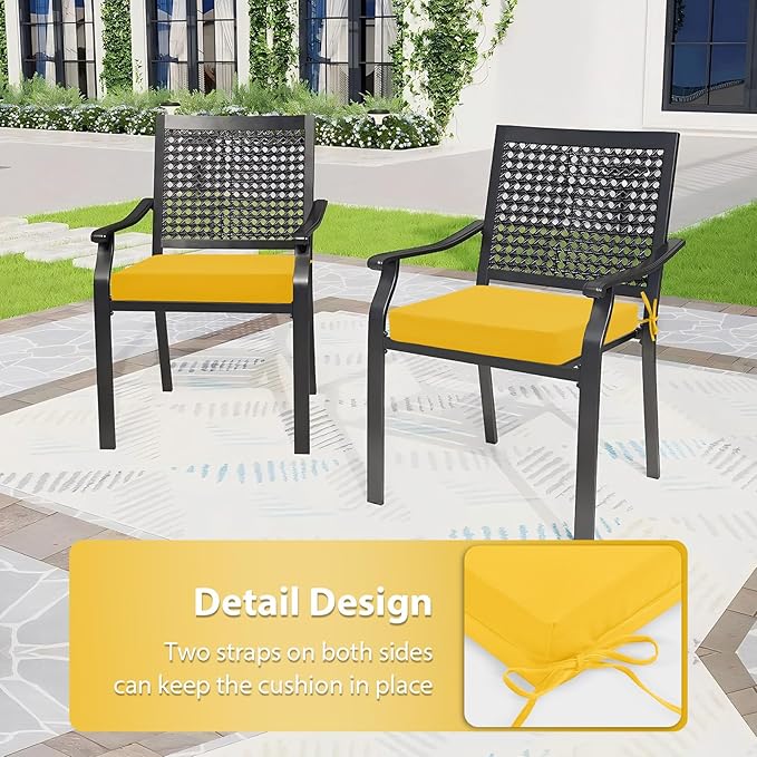 Outdoor Chair Cushions Set of 4, 18.5 x 16 Inch Patio Chair Cushions for Outdoor Furniture, Water Resistant, Non-Slip Ties (Yellow)