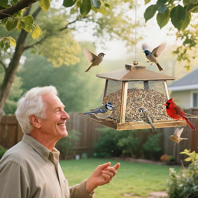 Large Bird Feeder for Outdoor, Gazebo Style Wild Bird Feeders, Metal Mesh Cardinal Birds Feeder for Garden Patio Birds Watching Decor, 4 lb Capacity