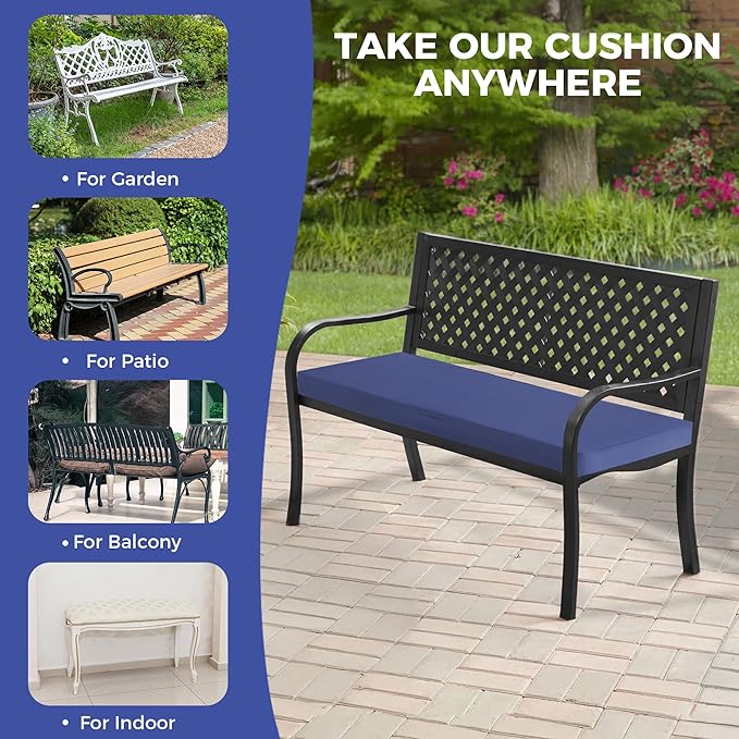 Outdoor Bench Cushions for Outdoor Furniture, 48x18x3 Inch, Waterproof Bench Pillow, Fade Resistant Long Bench Seat Pads for Garden, Indoor, Porch Swing, Navy Blue