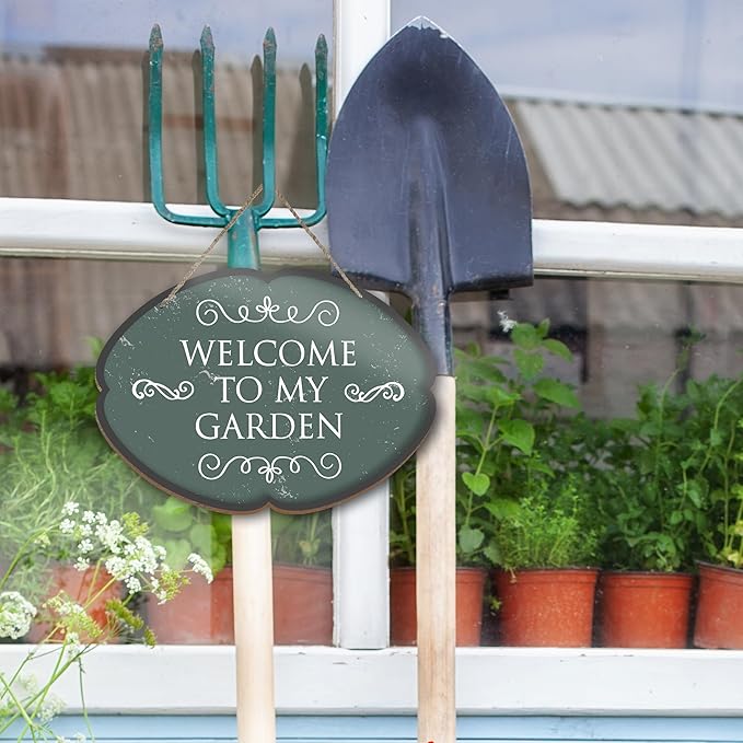 Rustic Garden Hanging Sign, Welcome To My Garden Wooden Decor, Yard Welcome Sign Gardening Gifts and Decorations for Gardeners Plant Lovers 7 x 10 Inch-A01
