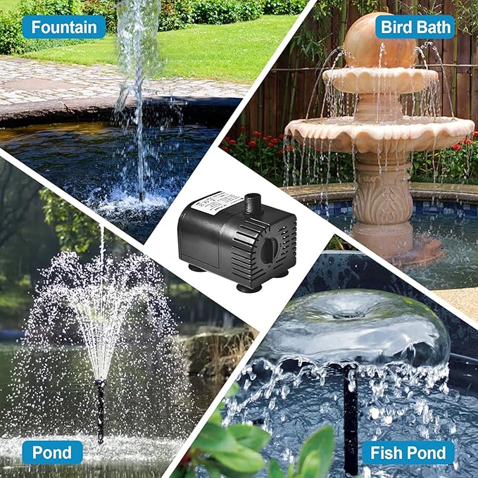ECO-WORTHY 449 GPH Solar Powered Water Fountain Pump Upgraded Dry-run Protection Brushless Submersible Pump 12V-24V DC with 16.4ft(5M) Power Cord, 10.17 ft High Lift, 2Nozzles for Pond, Hydroponics