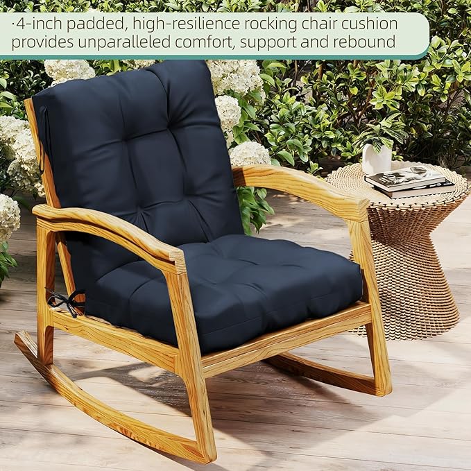 Outdoor Chair Cushions Set of 2, 42x21x4 Inch Patio Cushion for Dining/Rocking Chairs, High Back Soft Seat Pad with Ties, Indoor Outside Use, Fade-Resistant & Waterproof, Dark Blue
