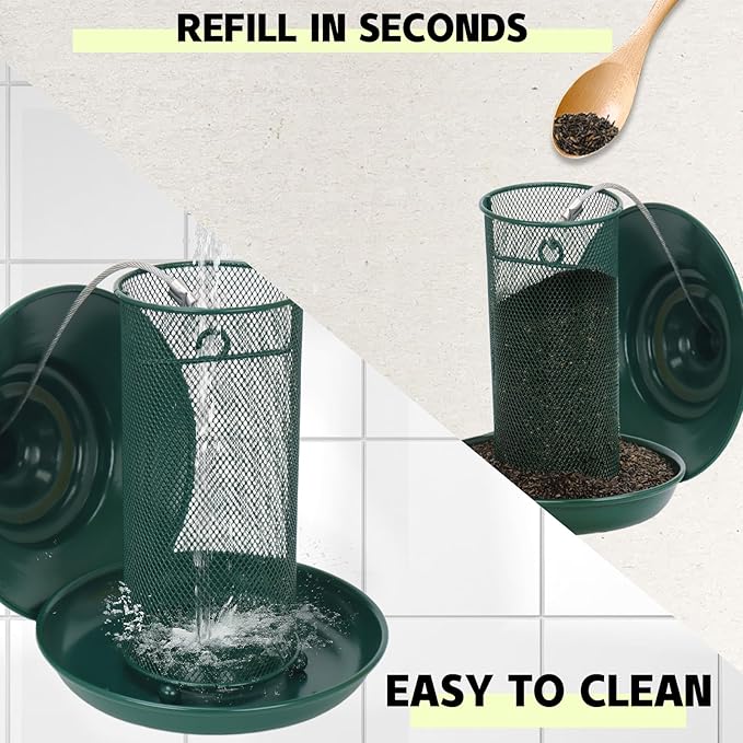 Finch Feeder - All-Metal Squirrel Proof Thistle Nyjer Seed Bird Feeder for Outdoors, 2.5LB Capacity, Powder-Coated Rust Resistant Mesh Design for Goldfinches & Small Birds Green