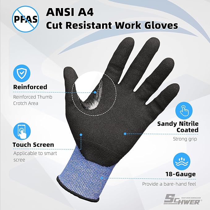 Schwer A4 AIR-SKIN Cut Resistant Work Gloves AR3900 with Extreme Lightweight & Thin, Grip Gloves for Fishing, Refined Work, Mechanic, Gardening, Touch-Screen, Non-PFAS, 3D-Comfort Fit, 2 Pairs, S