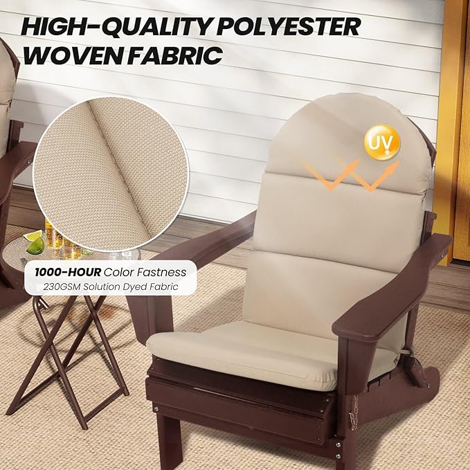 Crestlive 50x19.6 Inch Adirondack Chair Cushion Set of 2, Waterproof, Fade Resistant, High Back Outdoor Rocking Chair Cushion for Patio, Beige