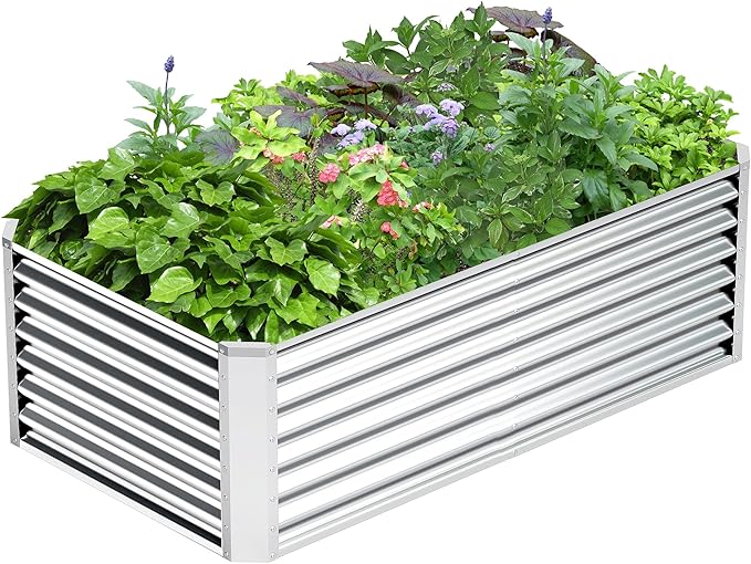 6x3x2FT Galvanized Raised Garden Bed Kit, Galvanized Planter Raised Garden Boxes Outdoor, Large Metal Raised Garden Beds for Vegetables-Silver
