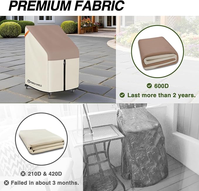 Porch Shield Patio Stackable Chair Covers - Waterproof Outdoor Stack of Chair Cover - 27W x 33D x 46H inch, Light Tan & Khaki