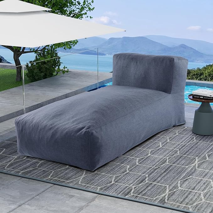 Outdoor Bean Bed Chair Sun Lounger, Outdoor Couch Sofa for Patio & Pool, Foam Filling Day Bed Furniture, Comfy Lazy Sofa for Outside, Water-Resistant Seating (Denim Blue, 70'' L)