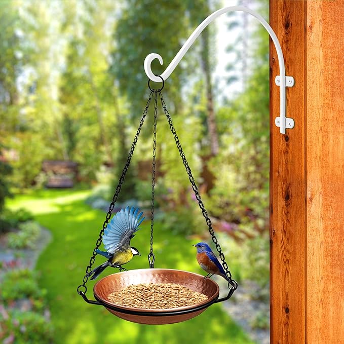 Monarch Abode Hanging Bird Bath & Bird Feeder for Outdoors – Pure Copper Hand Hammered Birds Bath Bowl w/ 17-inch Detachable Iron Chain, Birdfeeder and Birdbath for Outdoors Garden Backyard