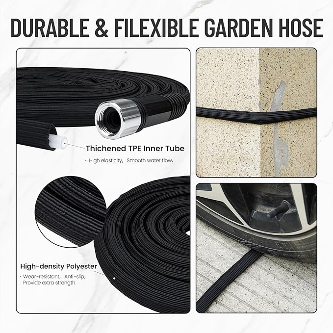 Garden Hose 100 ft, Water Hose with 10 Function Hose Nozzle, Ultra-Light & Flexible Hose for Yard, 3/4 GHT