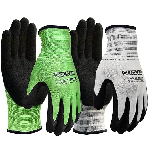 Gardening Gloves for Women & Men, Breathable Garden Gloves Rubber Coated for Garden, Yard, 6 Pairs, White & Green (Large/9)