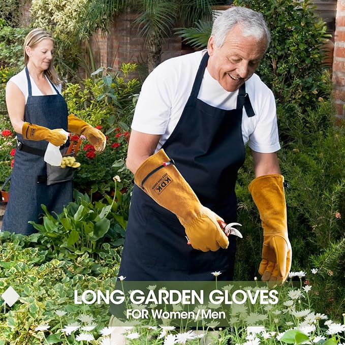 Long Cowhide Gardening Gloves for Women Men, Thorn Proof Garden Gloves for Rose Pruning, Cactus Heavy Duty Gauntlet