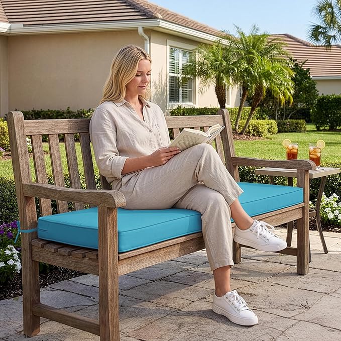 Outdoor Bench Cushion: Waterproof and Fade Resistant Patio Furniture Cushions - Non-Slip Bench Pad Cushion with Removable Cover for Garden Swing Porch Sofa Settee, 45 x 18 Inch, Teal