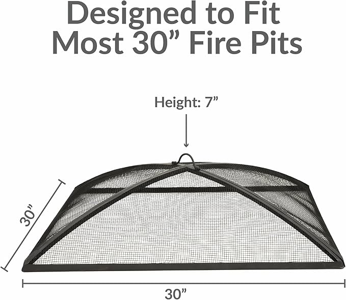 Sunnydaze Square Fire Pit Spark Screen - Outdoor Fire Pit Screen with Handle - Heavy-Duty Steel Metal Mesh - 30" Square