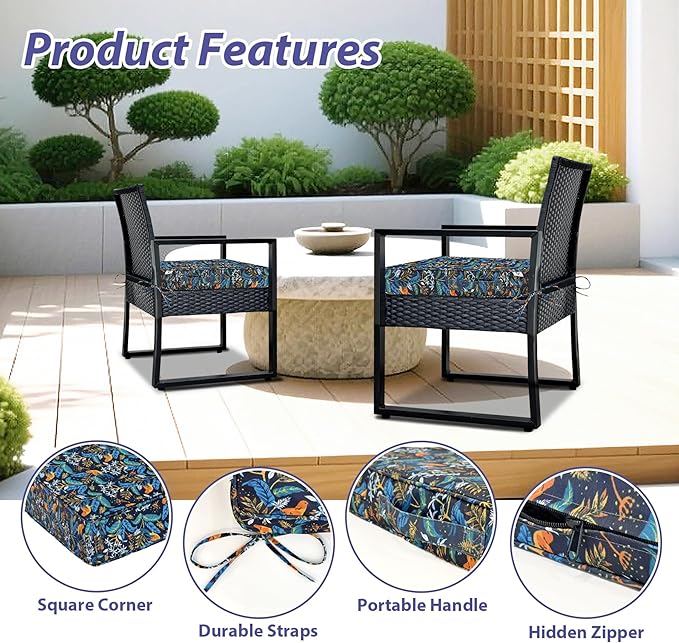 Outdoor Chair Cushions Set of 4,Waterproof Outdoor Seat Cushions for Patio Furniture,Patio Chair Cushion with Handle and Ties, Out Door Chair Pads,17" x 16" x 2", Black Nightingale