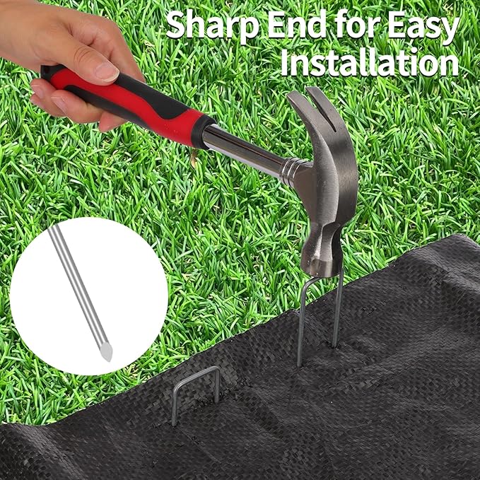 CEWOR 22 Pack Landscape Staples 6 Inch, Galvanized 11 Gauge Garden Stakes SOD Pins U-Shaped Tent Stakes Yard Plant Cover Stakes Ground Staples for Landscaping Fabric, Lawn, Turf, Fence
